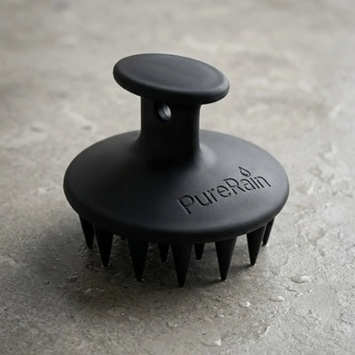 PureRain matte black silicone scalp massager brush for hair growth and exfoliation