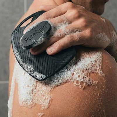 PureRain charcoal matte black silicone body scrubber for exfoliation